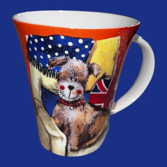 Queens Mug Alex Clark Jack Woof English Designer Union Jack Flag Fine Bone China - Picture 4 of 4